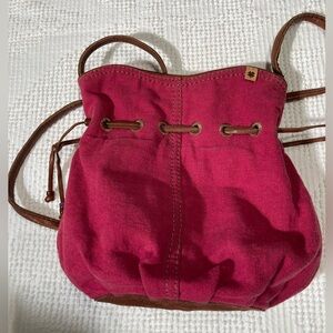 Lucky Brand Fushia Drawstring Bag with Leather drawstring and strap